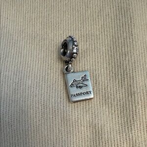 Pandora Silver Passport Charm with Airplane Design